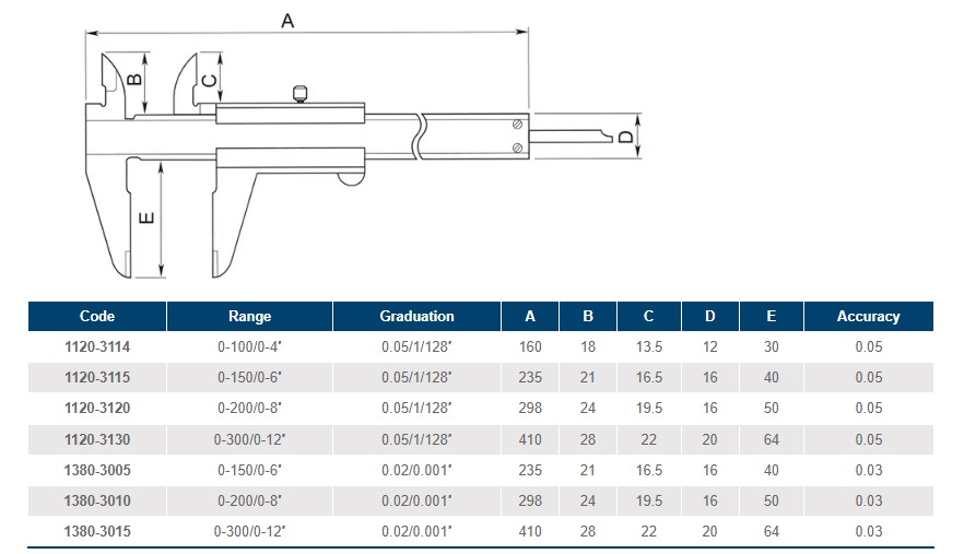 MONOBLOCK VERNIER CALIPER 0-300mm/0-12"(0.02mm/0.001")