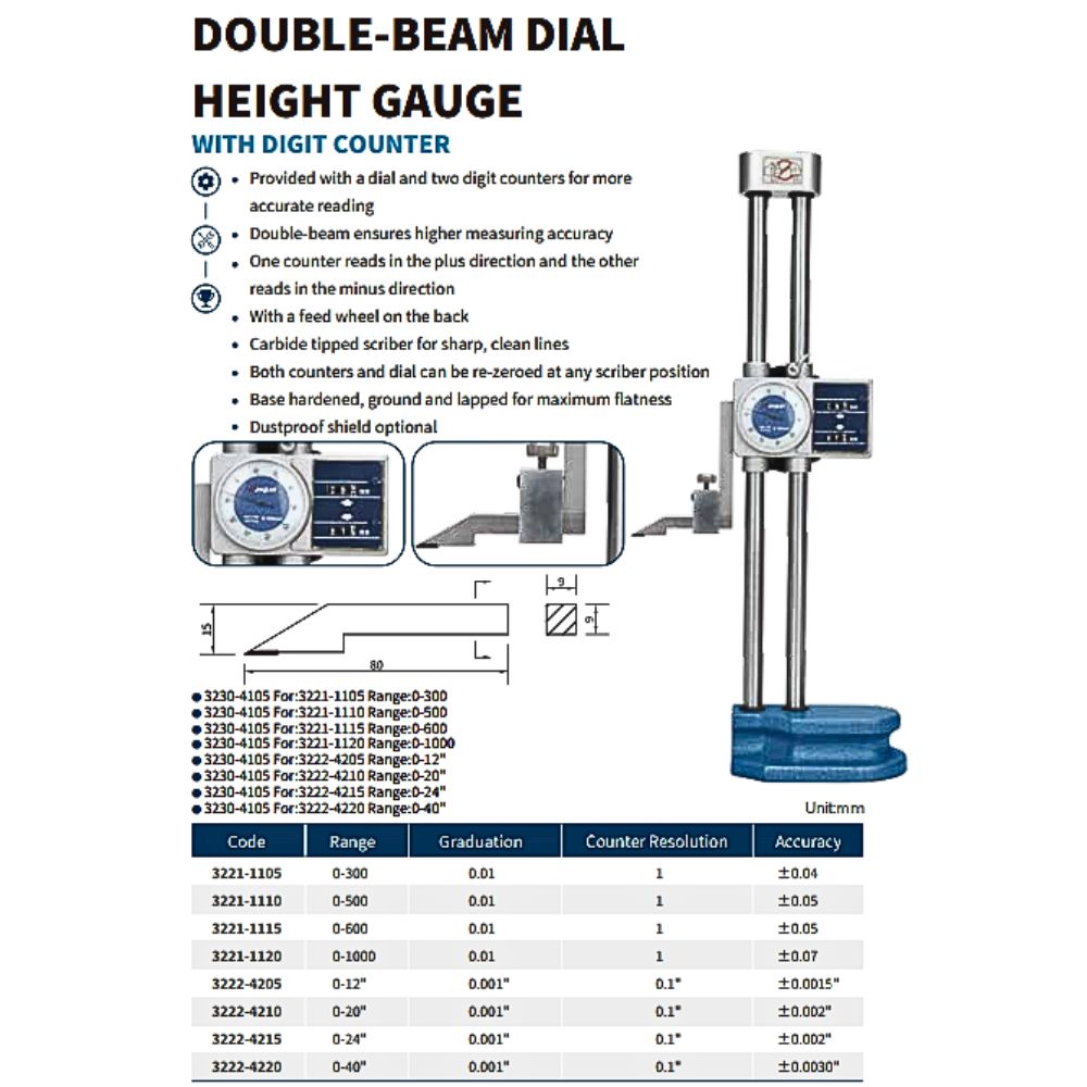 DOUBLE-BEAM DIAL HEIGHT GAUGE 0-300mm(0.01mm/1mm)