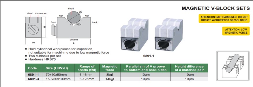 MAGNETIC V-BLOCK SET 70X40X50 mm